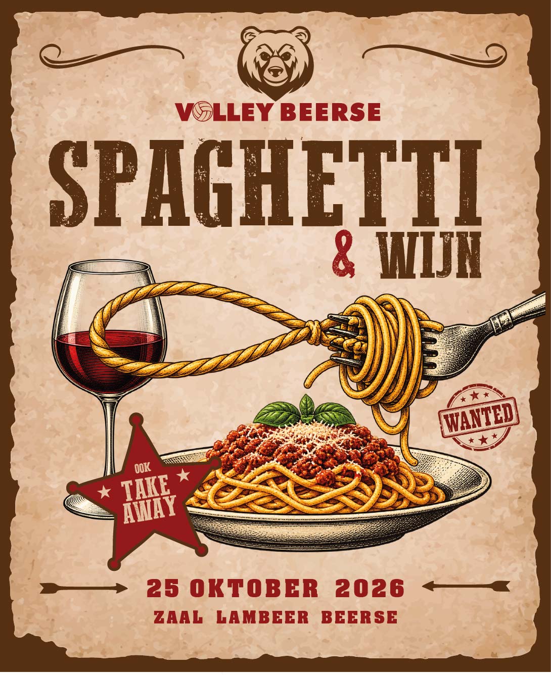 Spaghetti & wijn — 25 oktober 2026, Zaal Lambeer Beerse